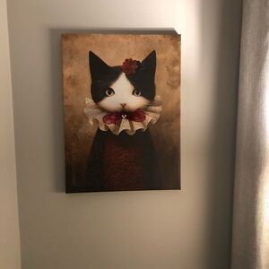 Elegant Cat Portrait on canvas with Red and Black Accents